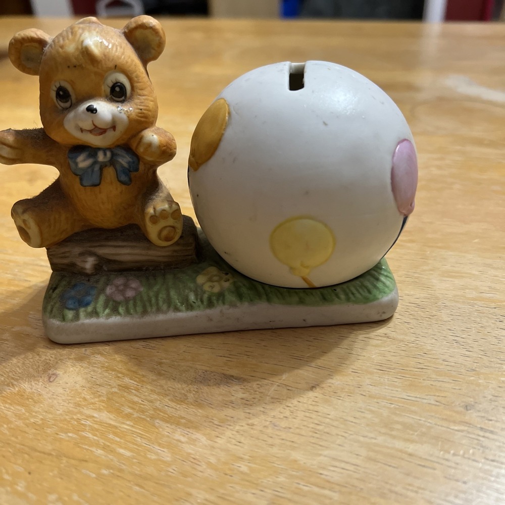 Vintage Child's Ceramic Teddy Bear With Ballon's Bank